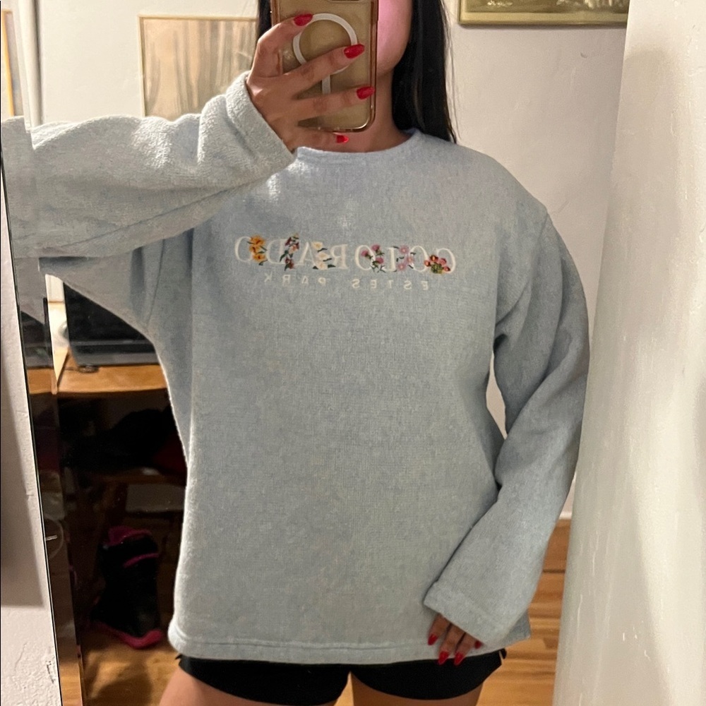 Vintage floral embroidery Colorado blue oversized sweater